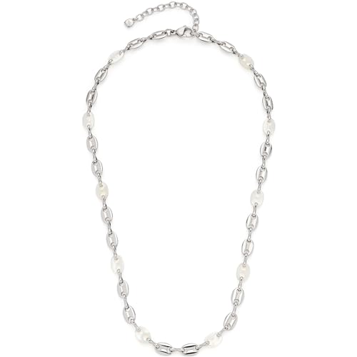 Leonardo Jewels Halskette Lindi, Collier silberfarben, Schiffsanker-Kettenglieder aus Perlmut und Edelstahl, 45-50 cm Länge, Geschenk Schmuck, 023541 von Leonardo Jewels