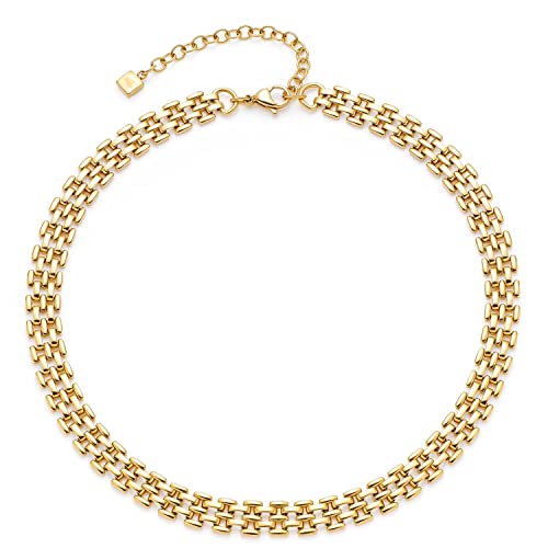 Leonardo Jewels Milanese Halskette, Kette aus Edelstahl, gold, Statement-Kette, 40-47 cm Länge, Brickwork-Collier, Damen Schmuck, 023052 von JEWELS BY LEONARDO