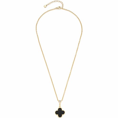 Leonardo Jewels Minelli Damen Halskette aus Edelstahl mit Kleeblatt Anhänger aus schwarzem Onyx, geeignet für Gravur, Länge 45-50 cm, Schmuck Geschenk 023197 von Leonardo Jewels