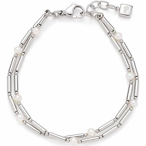 Leonardo Jewels Mirella Damen Armband aus Edelstahl, doppelreihiges Armkettchen mit Süßwasserperlen, Länge 18,5-20,5 cm, Schmuck Geschenk für Frauen 023337 von Leonardo Jewels