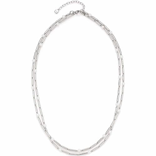 Leonardo Jewels Mirella Damen Halskette aus Edelstahl, doppelreihiges Collier mit Süßwasserperlen, Länge 45-50 cm, Schmuck Geschenk für Frauen 023336 von Leonardo Jewels