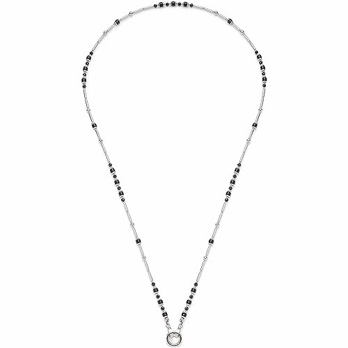 Leonardo Jewels Osira Clip&Mix Damen Halskette aus Edelstahl und schwarzen Glasperlen mit Ring für Charms Anhänger, Länge 70 cm, Schmuck Geschenk 023294 von Leonardo Jewels