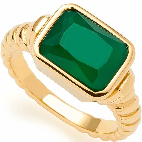 Leonardo Jewels Susa Damen Fingerring aus Edelstahl IP Gold, Siegelring mit grünem Glaskristall, Ringgröße 19, Schmuck Geschenk für Frauen 023212 von Leonardo Jewels