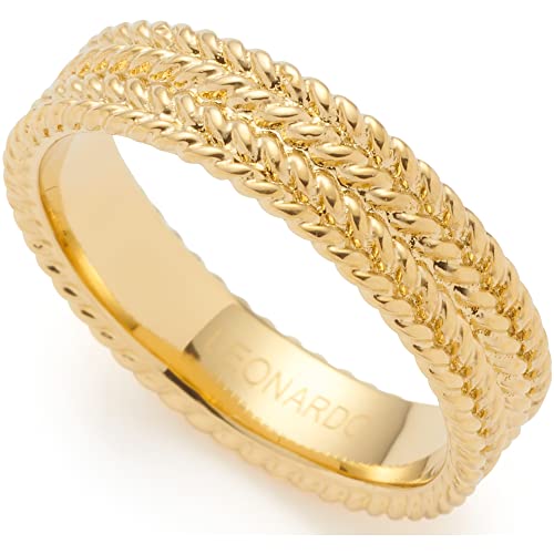 Leonardo Jewels Theresia Ring, BandRing aus Edelstahl, Gr. 18 (56), gold Zopfmuster, Kordel-Optik, farbecht, wasserfest, Damen Schmuck 1 Stück, 022867 von Leonardo Jewels