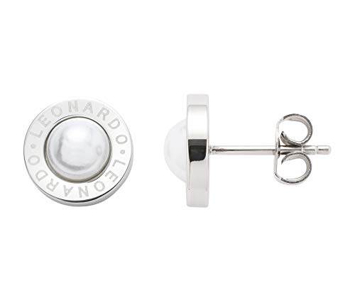 Leonardo Jewels by Leonardo Damen-Ohrstecker Matrix Perla, Edelstahl mit Perlmutt-Cabochon und Leonardo-Gravur, Größe (B/H/T): 10/10/14mm, 016456 von JEWELS BY LEONARDO
