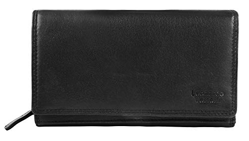 LEONARDO VERRELLI Damen – Geldbörse Echt Leder Portemonnaie RFID 17x10 cm 3000090 (Schwarz) von LEONARDO VERRELLI