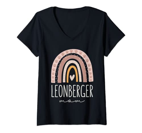 Damen Leonberger Mom Shirt Cute Rainbow Paw Hundemom T-Shirt mit V-Ausschnitt Damen Leonberger Mom Shirt Cute Rainbow Paw Hundemom T-Shirt mit V-Ausschnitt von Leonberger Dog Mom