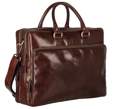 Leonhard Heyden Cambridge Zipped Briefcase 2 Compartments L Red Brown von Leonhard Heyden