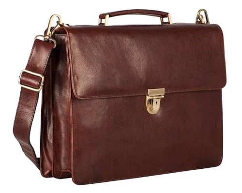 Leonhard Heyden Leder Aktentasche Umhängetasche mit Laptopfach Cambridge Briefcase 2 Compartments Redbrown braun von Leonhard Heyden