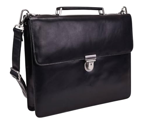 Leonhard Heyden Leder Aktentasche Umhängetasche mit Laptopfach Cambridge Briefcase 1 Compartment Black schwarz von Leonhard Heyden