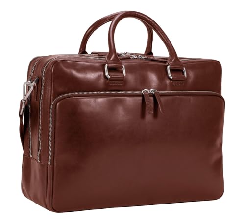 Leonhard Heyden Leder Businesstasche mit Laptopfach Cambridge Zipped Briefcase 3 Compartments Cognac braun von Leonhard Heyden