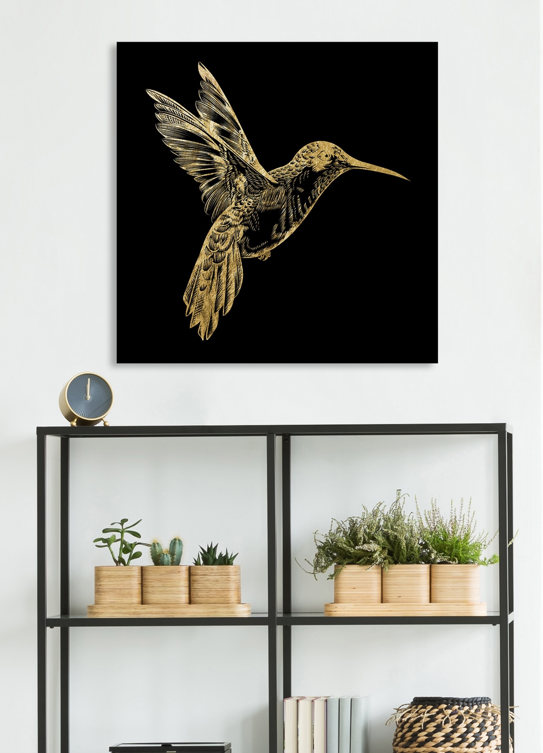 Leonique Acrylglasbild "Kolibri - Acrylbilder mit Blattgold veredelt", Vogelbilder-Kunst-Modern, (1 St.), Goldveredelung, Handgearbeitet, Gerahmt, Edel von Leonique