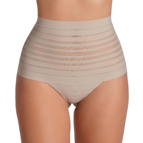 Leonisa Damen String Tanga Unterhose - Shapewear Miederhose mit Bauchweg Effekt-Beige-M von Leonisa