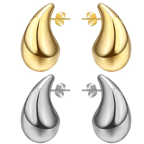 18k Dupes Ohrringe - Verhindern Allergien, Leichte Gold Tropfen Modeschmuck für Damen, Große Drop Earrings, Geeignet für Frauen und Mädchengeschenke (Gold + Silber) von Leonshco