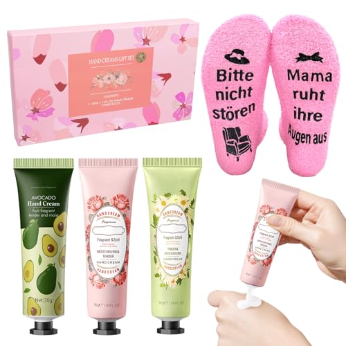 3 Stück Mini Handcreme Weihnachten Handcreme Set für Trockene Hände und Füße - Geschenke für Mama Socken mit Spruch: Bitte Nicht Stören Mama Ruht Ihre Augen aus, Weihnachten Kleine Geschenke von Leonshco