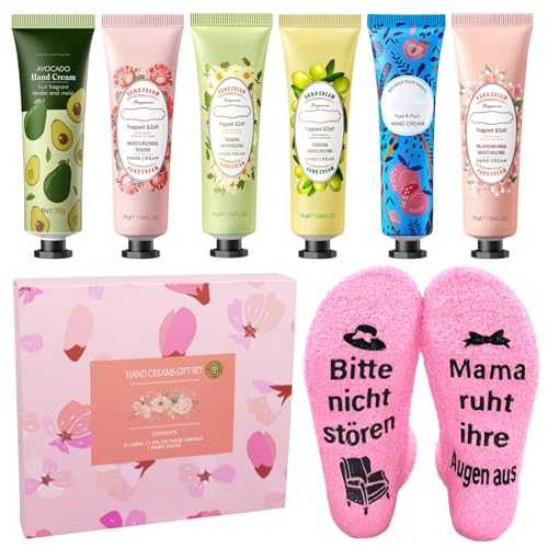 6 Stück Mini Handcreme Weihnachten Handcreme Set für Trockene Hände und Füße - Geschenke für Mama Socken mit Spruch: Bitte Nicht Stören Mama Ruht Ihre Augen aus, Weihnachten Kleine Geschenke von Leonshco