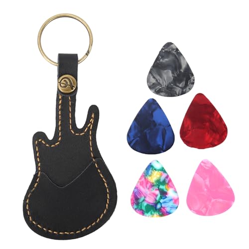 Leopacat Gitarren Plektrum Halter Etui, Gitarrenplektren Aus Leder, Mini Gitarrenform Plektren SchlüSselanhäNger Für Gitarrenliebhaber Schwarz Kuh Tasche Gitarre Bass Ukulele MäNner Frauen Leopacat Gitarren Plektrum Halter Etui, Gitarrenplektren Aus Leder, Mini Gitarrenform Plektren SchlüSselanhäNger Für Gitarrenliebhaber Schwarz Kuh Tasche Gitarre Bass Ukulele MäNner Frauen von Leopacat
