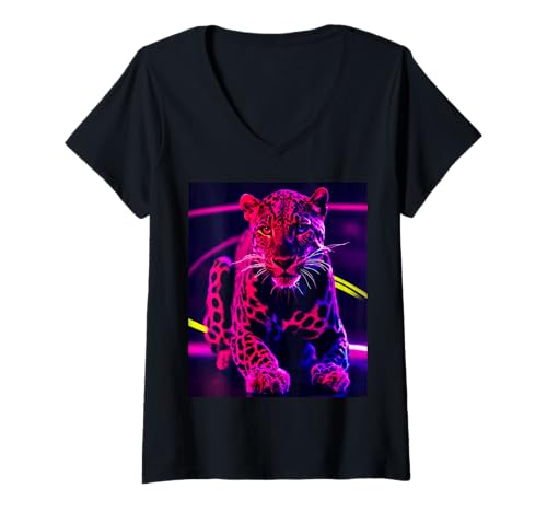 Damen Elektrisierender Leopard für Leopardenliebhaber und aktive Menschen T-Shirt mit V-Ausschnitt Damen Elektrisierender Leopard für Leopardenliebhaber und aktive Menschen T-Shirt mit V-Ausschnitt von Leopard Art Spot