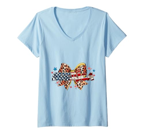 Damen Leopard Schleife Amerika Hemd Flagge USA American Patriotic 4 Juli T-Shirt mit V-Ausschnitt Damen Leopard Schleife Amerika Hemd Flagge USA American Patriotic 4 Juli T-Shirt mit V-Ausschnitt von Leopard Bow America Tee Shirts 4 July Party