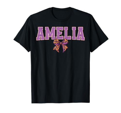 Amelia Leopard Bow Trendy Name Design für Frauen und Mädchen T-Shirt von Leopard Bow Custom Girls nennt Geburtstag cooles T