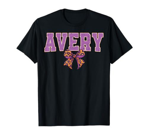 Avery Leopard Bow Trendy Name Design für Frauen und Mädchen T-Shirt von Leopard Bow Custom Girls nennt Geburtstag cooles T