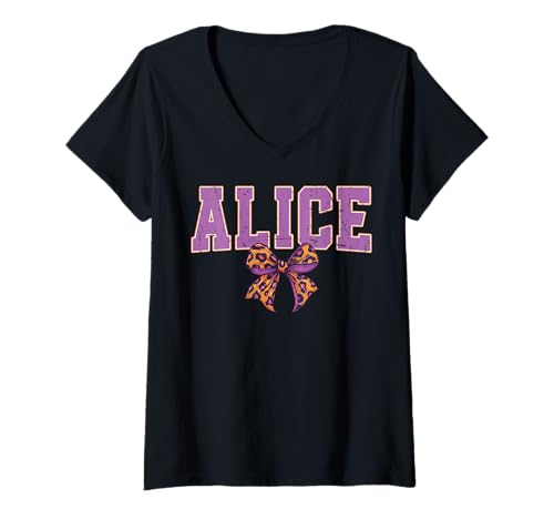 Damen Alice Leopard Bow Trendy Name Design für Frauen und Mädchen T-Shirt mit V-Ausschnitt Damen Alice Leopard Bow Trendy Name Design für Frauen und Mädchen T-Shirt mit V-Ausschnitt von Leopard Bow Custom Girls nennt Geburtstag cooles T