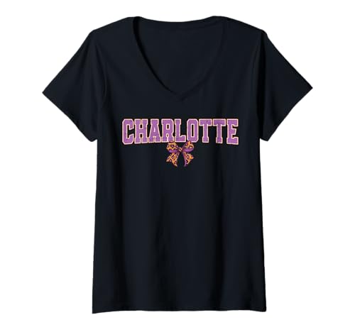 Damen Charlotte Leopard Bow Trendy Name Design für Frauen und T-Shirt mit V-Ausschnitt Damen Charlotte Leopard Bow Trendy Name Design für Frauen und T-Shirt mit V-Ausschnitt von Leopard Bow Custom Girls nennt Geburtstag cooles T