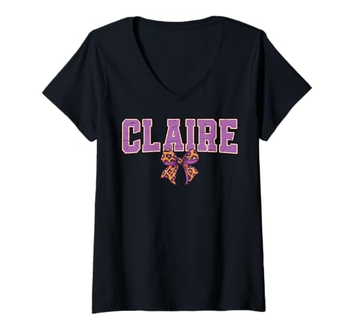 Damen Claire Leopard Bow Trendy Name Design für Frauen und Mädchen T-Shirt mit V-Ausschnitt Damen Claire Leopard Bow Trendy Name Design für Frauen und Mädchen T-Shirt mit V-Ausschnitt von Leopard Bow Custom Girls nennt Geburtstag cooles T