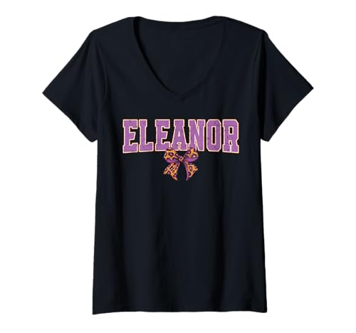 Damen Eleanor Leopard Bow Trendy Name Design für Frauen und T-Shirt mit V-Ausschnitt von Leopard Bow Custom Girls nennt Geburtstag cooles T