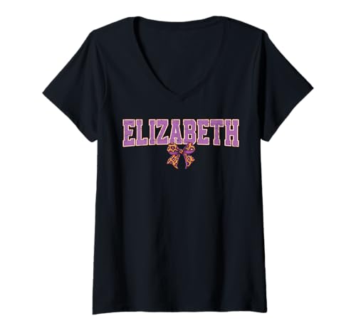 Damen Elizabeth Leopard Bow Trendy Name Design für Frauen und T-Shirt mit V-Ausschnitt Damen Elizabeth Leopard Bow Trendy Name Design für Frauen und T-Shirt mit V-Ausschnitt von Leopard Bow Custom Girls nennt Geburtstag cooles T