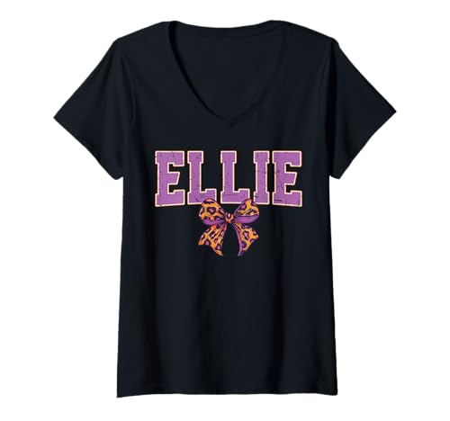 Damen Ellie Leopard Bow Trendy Name Design für Frauen und Mädchen T-Shirt mit V-Ausschnitt Damen Ellie Leopard Bow Trendy Name Design für Frauen und Mädchen T-Shirt mit V-Ausschnitt von Leopard Bow Custom Girls nennt Geburtstag cooles T