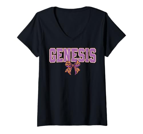 Damen Genesis Leopard Bow Trendy Name Design für Frauen und T-Shirt mit V-Ausschnitt Damen Genesis Leopard Bow Trendy Name Design für Frauen und T-Shirt mit V-Ausschnitt von Leopard Bow Custom Girls nennt Geburtstag cooles T