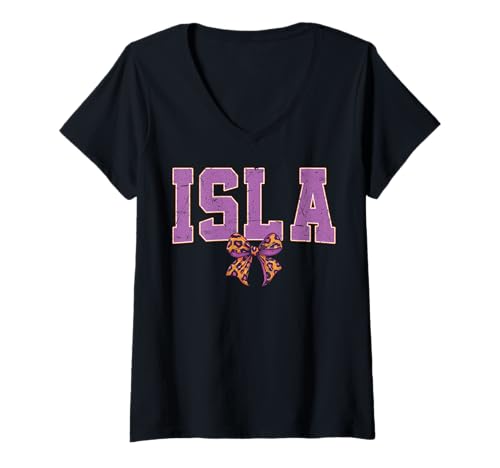 Damen Isla Leopard Bow Trendy Name Design für Frauen und Mädchen T-Shirt mit V-Ausschnitt Damen Isla Leopard Bow Trendy Name Design für Frauen und Mädchen T-Shirt mit V-Ausschnitt von Leopard Bow Custom Girls nennt Geburtstag cooles T