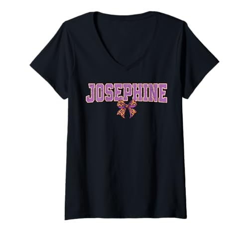 Damen Josephine Leopard Bow Trendy Name Design für Frauen und T-Shirt mit V-Ausschnitt von Leopard Bow Custom Girls nennt Geburtstag cooles T
