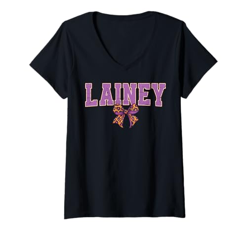 Damen Lainey Leopard Bow Trendy Name Design für Frauen und Mädchen T-Shirt mit V-Ausschnitt Damen Lainey Leopard Bow Trendy Name Design für Frauen und Mädchen T-Shirt mit V-Ausschnitt von Leopard Bow Custom Girls nennt Geburtstag cooles T