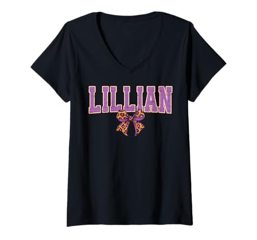 Damen Lillian Leopard Bow Trendy Name Design für Frauen und T-Shirt mit V-Ausschnitt Damen Lillian Leopard Bow Trendy Name Design für Frauen und T-Shirt mit V-Ausschnitt von Leopard Bow Custom Girls nennt Geburtstag cooles T