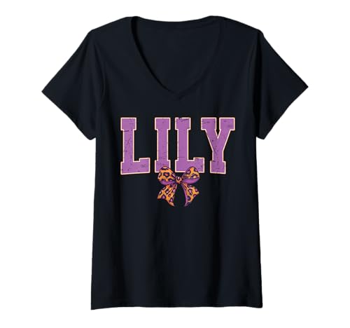 Damen Lily Leopard Bow Trendy Name Design für Frauen und Mädchen T-Shirt mit V-Ausschnitt Damen Lily Leopard Bow Trendy Name Design für Frauen und Mädchen T-Shirt mit V-Ausschnitt von Leopard Bow Custom Girls nennt Geburtstag cooles T