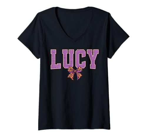 Damen Lucy Leopard Bow Trendy Name Design für Frauen und Mädchen T-Shirt mit V-Ausschnitt Damen Lucy Leopard Bow Trendy Name Design für Frauen und Mädchen T-Shirt mit V-Ausschnitt von Leopard Bow Custom Girls nennt Geburtstag cooles T