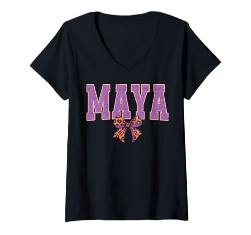 Damen Maya Leopard Bow Trendy Name Design für Frauen und Mädchen T-Shirt mit V-Ausschnitt Damen Maya Leopard Bow Trendy Name Design für Frauen und Mädchen T-Shirt mit V-Ausschnitt von Leopard Bow Custom Girls nennt Geburtstag cooles T