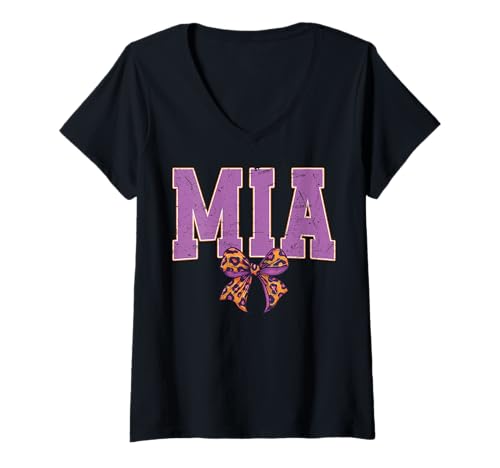 Damen Mia Leopard Bow Trendy Name Design für Frauen und Mädchen T-Shirt mit V-Ausschnitt Damen Mia Leopard Bow Trendy Name Design für Frauen und Mädchen T-Shirt mit V-Ausschnitt von Leopard Bow Custom Girls nennt Geburtstag cooles T