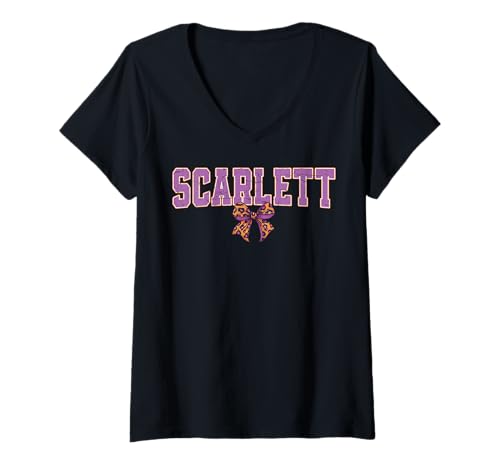 Damen Scarlett Leopard Bow Trendy Name Design für Frauen und T-Shirt mit V-Ausschnitt Damen Scarlett Leopard Bow Trendy Name Design für Frauen und T-Shirt mit V-Ausschnitt von Leopard Bow Custom Girls nennt Geburtstag cooles T