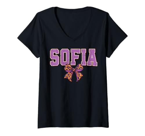 Damen Sofia Leopard Bow Trendy Name Design für Frauen und Mädchen T-Shirt mit V-Ausschnitt Damen Sofia Leopard Bow Trendy Name Design für Frauen und Mädchen T-Shirt mit V-Ausschnitt von Leopard Bow Custom Girls nennt Geburtstag cooles T