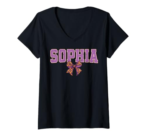 Damen Sophia Leopard Bow Trendy Name Design für Frauen und Mädchen T-Shirt mit V-Ausschnitt Damen Sophia Leopard Bow Trendy Name Design für Frauen und Mädchen T-Shirt mit V-Ausschnitt von Leopard Bow Custom Girls nennt Geburtstag cooles T