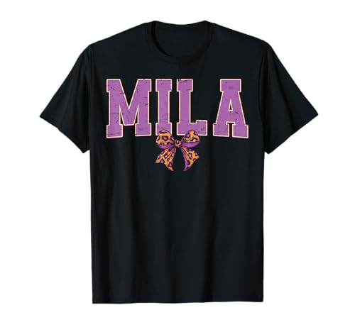 Mila Leopard Bow Trendy Name Design für Frauen und Mädchen T-Shirt von Leopard Bow Custom Girls nennt Geburtstag cooles T