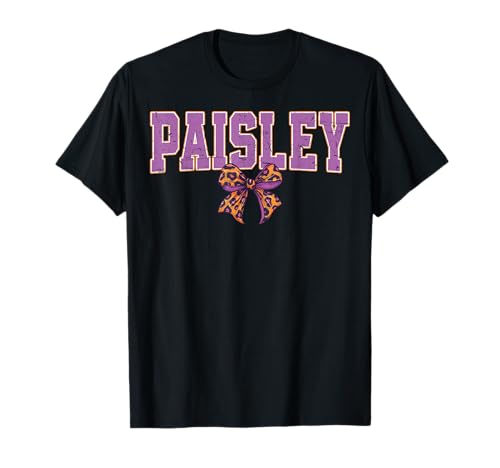 Paisley Leopard Bow Trendy Name Design für Frauen und T-Shirt von Leopard Bow Custom Girls nennt Geburtstag cooles T