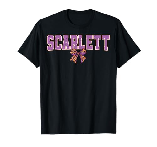 Scarlett Leopard Bow Trendy Name Design für Frauen und T-Shirt von Leopard Bow Custom Girls nennt Geburtstag cooles T