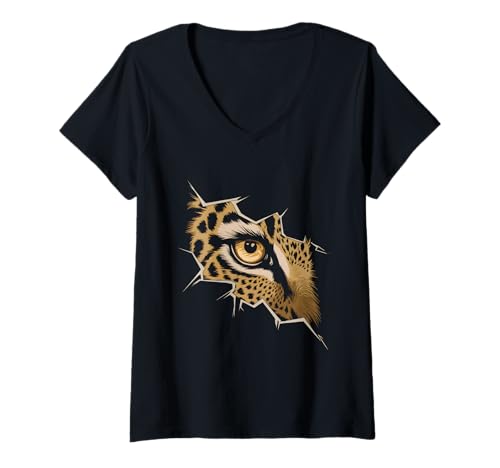Damen Leopardenauge T-Shirt mit V-Ausschnitt Damen Leopardenauge T-Shirt mit V-Ausschnitt von Leopard Design