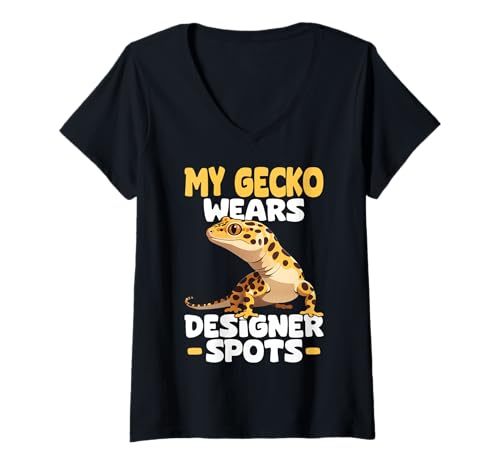 Damen Leopard Gecko Graphic Lizard Reptil T-Shirt mit V-Ausschnitt Damen Leopard Gecko Graphic Lizard Reptil T-Shirt mit V-Ausschnitt von Leopard Gecko Designs For Reptile Lizard Lover