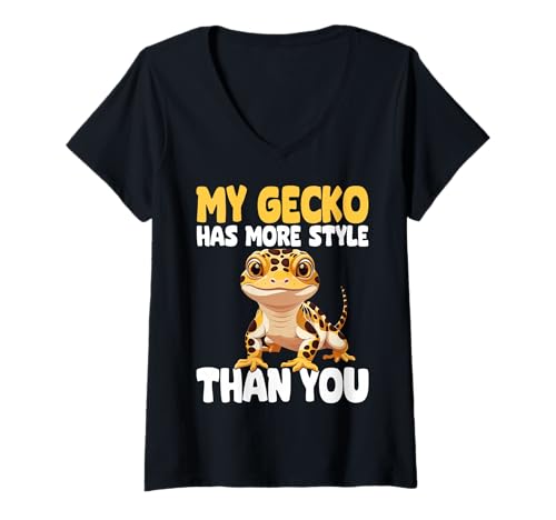 Damen Süßer Liebhaber von Echsenreptilien im Leopardengecko-Design T-Shirt mit V-Ausschnitt Damen Süßer Liebhaber von Echsenreptilien im Leopardengecko-Design T-Shirt mit V-Ausschnitt von Leopard Gecko Designs For Reptile Lizard Lover