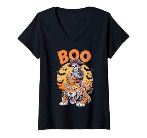 Damen Gruseliges Leopardenkostüm auf Boo Leopard Halloween T-Shirt mit V-Ausschnitt Damen Gruseliges Leopardenkostüm auf Boo Leopard Halloween T-Shirt mit V-Ausschnitt von Leopard Halloween kids, women, men